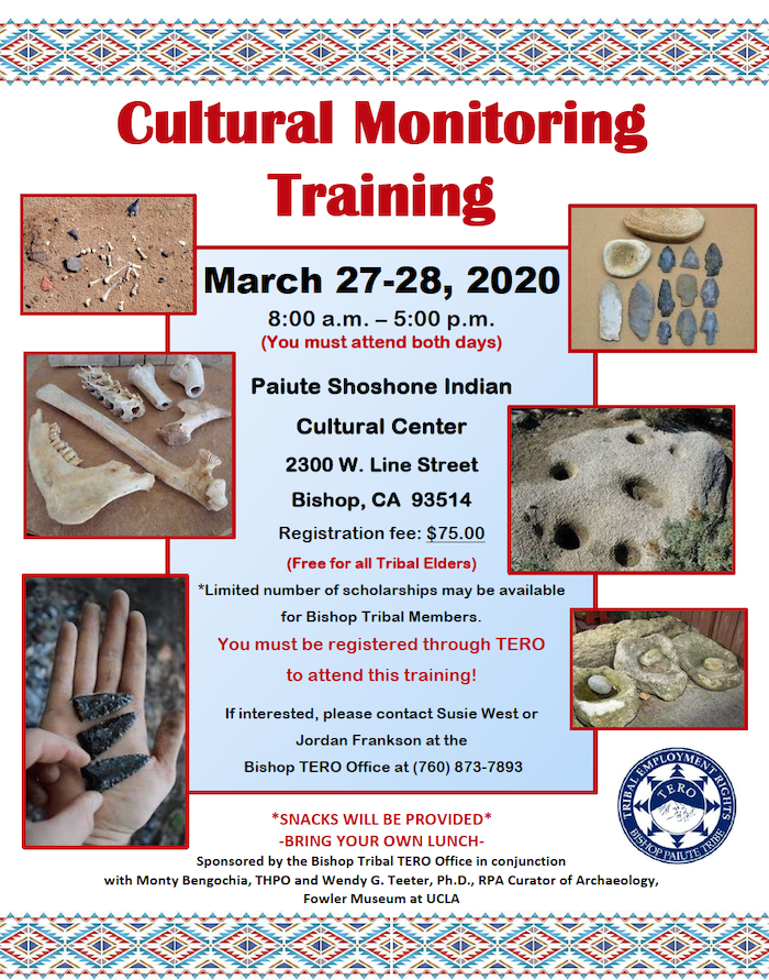 Cultural Monitoring Training – March 27 & 28, 2020